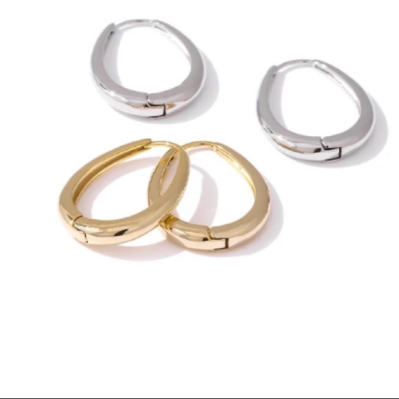 🤍Sterling silver oval hoops earrings - Picture 4 of 6